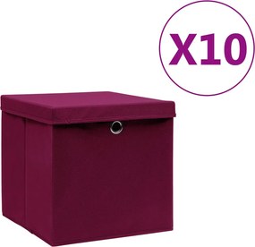 vidaXL 10 db sötétpiros fedeles tárolódoboz 28 x 28 x 28 cm