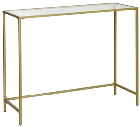 Üveg konzolasztal 100x80x35 cm, asztal állítható lábakkal, arany