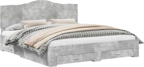 vidaXL Ágykeret fejtámlával fiókkal Beton Szürke 200 x 200 cm Faanyag