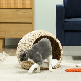 PawHut Macska Kosár, Macska Háza, Puhával Bélelt, Tágas Belső, Fonott Fűz, 45 x 41 x 37 cm, Barna | Aosom