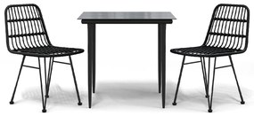 vidaXL 3 részes fekete polirattan kerti étkezőgarnitúra