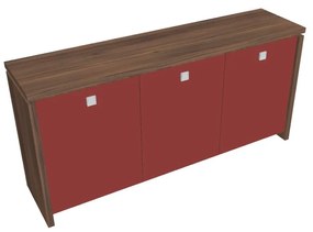 Verno alacsony szekrény 188 x 46 x 90 cm, üvegajtó, dió / piros