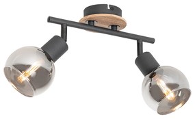 Mennyezeti lámpa fekete füstüveggel és fával 2 lámpás - Vidro