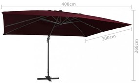 bordó konzolos napernyő LED-világítással 400 x 300 cm