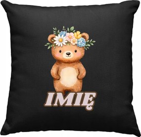 Gyerek párna maci virágokkal +Név fekete