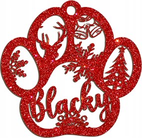 Személyre Szabott Bomba Kutya Mancs 10cm Név Piros Csillámos