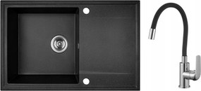 Karcálló mosogató 67x44 gránit csaptelep szifon fekete