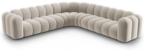 Krémszínű bársony moduláris sarokkanapé Lupine – Micadoni