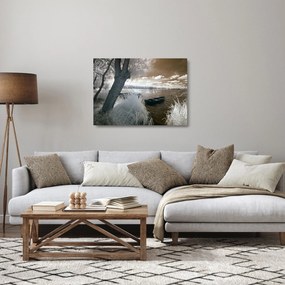 Egy csónak képe a tavon (üvegen) (70x50 cm)