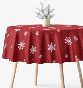 Goldea kör alakú pamut terítő - hópelyhek piros alapon Ø 110 cm