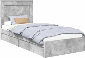 vidaXL Tárolós Ágy fejtámlával Beton Szürke 100 x 200 cm Faanyag