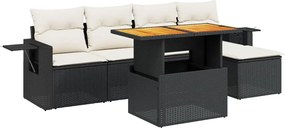 vidaXL 6 részes fekete polyrattan kerti ülőgarnitúra párnákkal