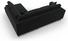 Fekete bársony kinyitható tárolóhelyes sarokkanapé (jobb oldali-L alakú) Kyoto – Cosmopolitan Design