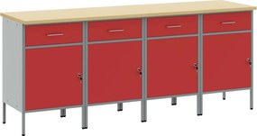 vidaXL Munkaszekrény fiókkal 4 pcs Piros és Szürke 200 x 55 x 85 cm