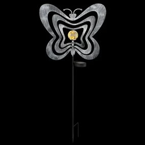 Globo 36581 Solar lámpa, ezüstszürke/fekete fém, matt fekete műanyag, átlátszó gömb repedezett üveg hatással, tolókapcsoló, AAA 300mAh 1.2V elemmel, IP44, HxSzxM: 380x60x830mm, tartozék: 0.06W 3V LED, 3000K