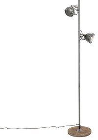 Ipari állólámpa acélból és fából 2-lámpás - Emado