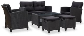 6 részes fekete polyrattan kerti ülőgarnitúra párnákkal