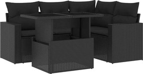 vidaXL 5 részes fekete polyrattan kerti kanapészett párnákkal