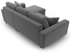 Világosszürke bársony kinyitható tárolóhelyes sarokkanapé Kyoto – Cosmopolitan Design