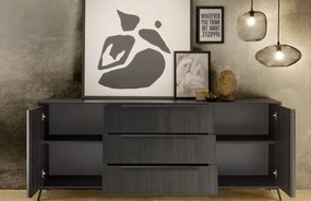 CITY Kétajtós, háromfiókos komód, fekete, laminált vázzal és előlapokkal