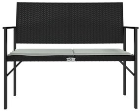 fekete 2-személyes polyrattan kerti pad párnával