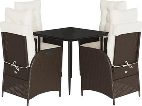 vidaXL 5 részes barna polyrattan kerti étkezőgarnitúra párnákkal