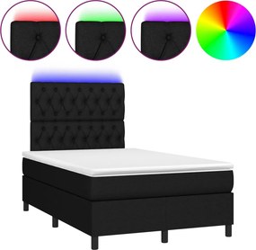 vidaXL fekete szövet rugós és LED-es ágy matraccal 120 x 200 cm