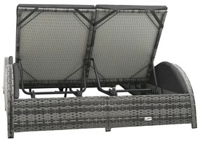 Kétszemélyes antracitszürke polyrattan napozóágy párnával