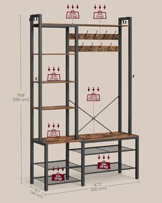 Előszobafal paddal és cipőtárolóval 40x120x190 cm, barna/fekete