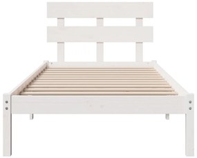 Ágykeret Fejtámlával Fehér 90x200 cm Tömör Fa Fenyő