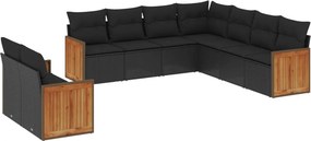 vidaXL 9 részes fekete polyrattan kerti ülőgarnitúra párnákkal