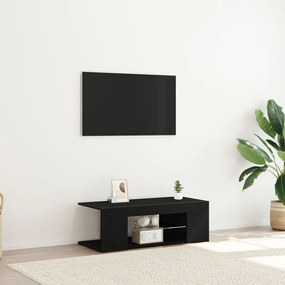 TV Szekrény LED Fényekkel, Fekete, Tömörfa, 90x39x30 cm