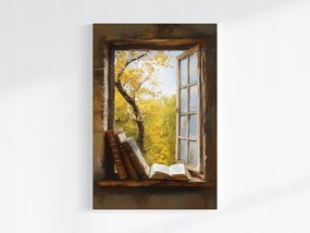 Poszter Ablak Könyv Ősz Kilátás Fa Nosztalgia 80x120