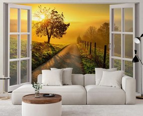 Gario Fotótapéta Ablak - naplemente az út felett Anyag: Vlies, Méret: 280 x 200 cm