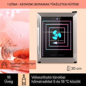 Klarstein Vinamour 16 Uno, borhűtő, 42 liter, 16 palack, 5-18°C, 41 dB, üveg