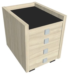 Verno mobil konténer 47 x 60 cm üveggel, 4 fiók, akác / fekete