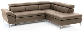 Bőrkárpitos, jobbos, barna, L-alakú, kihúzható SALERNO II sarokkanapé