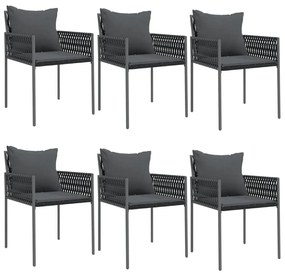 6 db fekete polyrattan kerti szék párnával 54x61x83 cm