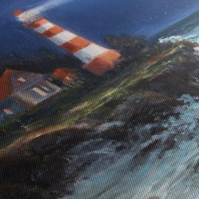 Kép - világítótorony az óceán partján, akvarell (órával) (90x30 cm)