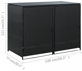 fekete rattan dupla tároló gurulós kukához 148 x 80 x 111 cm