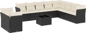 vidaXL 11 részes fekete polyrattan kerti ülőgarnitúra párnákkal
