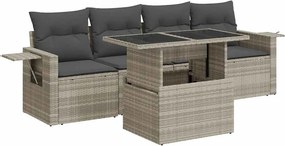 vidaXL 5 részes világosszürke polyrattan kerti ülőgarnitúra párnákkal