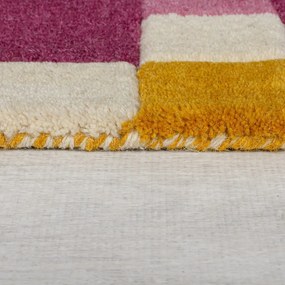 Sárga-rózsaszín kézi szövésű gyapjú szőnyeg 200x290 cm Kai Wool Border – Flair Rugs