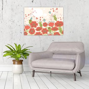 Kép - Madarak egy virágzó réten (70x50 cm)