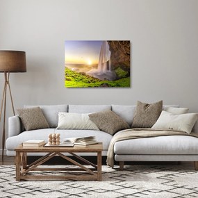 Üveg kép - Seljalandsfoss a barlang mögül (70x50 cm)
