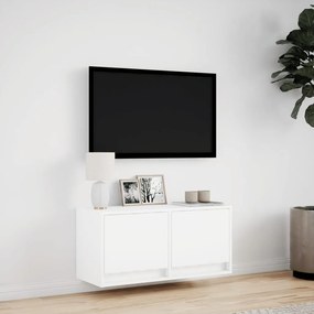fehér falra szerelhető TV-szekrény LED-lámpákkal 80x31x35 cm