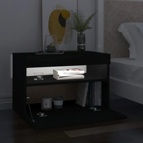 fekete éjjeliszekrény LED-lámpákkal 60x35x40 cm szerelt fa