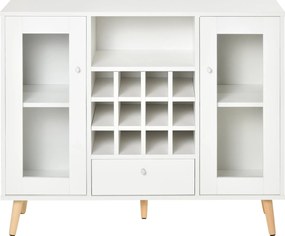 HOMCOM Konyhai Oldalszekrény Bufétél tárolására borászképességgel, fiókkal, nyitott polccal és 2 üvegesajtóval ellátva Modern Étkezőasztalhoz 100x33x8