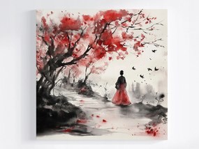 Poszter Tájkép Japán Ázsia Nő Fa Séta 40x40