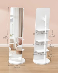 SONGMICS álló tükör, 360°-ban forgatható, 163 x 45 cm, felhőfehér